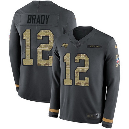 Nike Buccaneers 12 Tom Brady Anthracite Salute to Service Men Stitched NFL Limited Therma Long Sleeve Jersey Nike Buccaneers 12 Tom Brady Anthracite Salute to Service Men Stitched NFL Limited Therma Long Sleeve Jersey