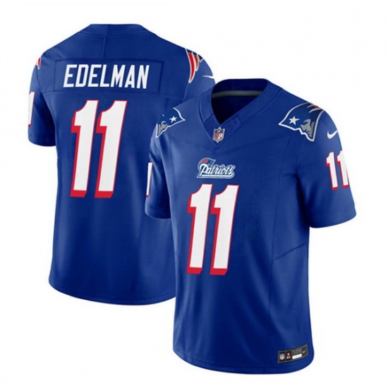 Men New England Patriots 11 Julian Edelman Blue 2023 F U S E Throwback Limited Stitched Football Jersey Men New England Patriots 11 Julian Edelman Blue 2023 F U S E Throwback Limited Stitched Football Jersey