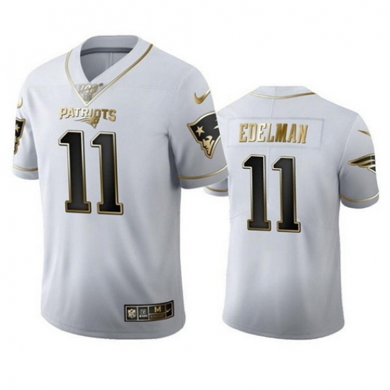 Men New England Patriots 11 Julian Edelman White 100th Season Golden Edition Stitched Jersey Men New England Patriots 11 Julian Edelman White 100th Season Golden Edition Stitched Jersey