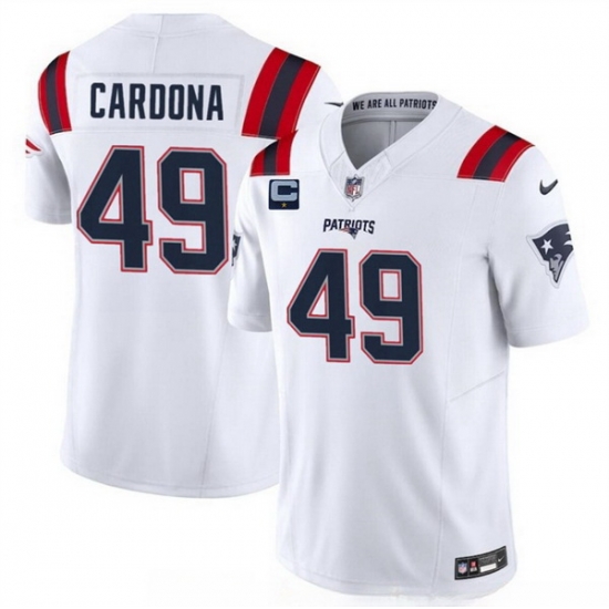 Men New England Patriots 49 Joe Cardona White F U S E With 1 Star C Patch Vapor Limited Stitched Football Jersey Men New England Patriots 49 Joe Cardona White F U S E With 1 Star C Patch Vapor Limited Stitched Football Jersey