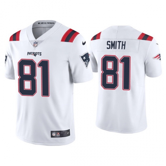 Men New England Patriots 81 Jonnu Smith 2021 White Vapor Untouchable Limited Stitched Jersey Men New England Patriots 81 Jonnu Smith 2021 White Vapor Untouchable Limited Stitched Jersey