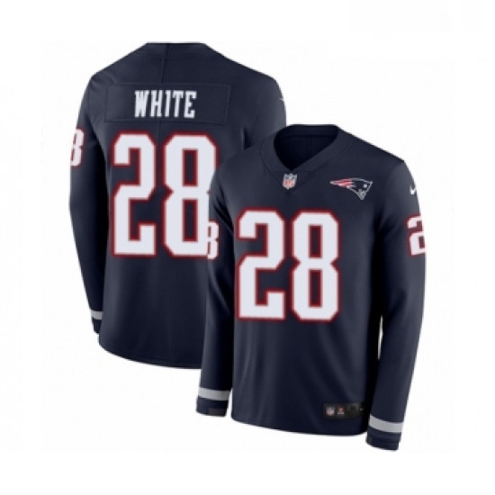 Mens Nike New England Patriots 28 James White Limited Navy Blue Therma Long Sleeve NFL Jersey Mens Nike New England Patriots 28 James White Limited Navy Blue Therma Long Sleeve NFL Jersey