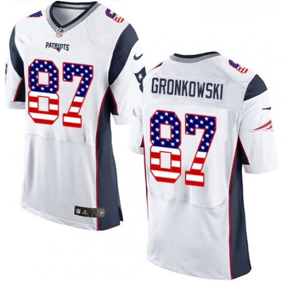 Mens Nike New England Patriots 87 Rob Gronkowski Elite White Road USA Flag Fashion NFL Jersey Mens Nike New England Patriots 87 Rob Gronkowski Elite White Road USA Flag Fashion NFL Jersey