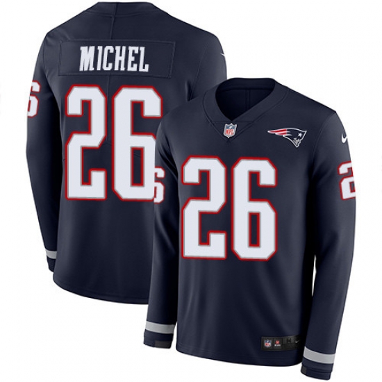 Nike Patriots #26 Sony Michel Navy Blue Team Color Men Stitched NFL Limited Therma Long Sleeve Jersey Nike Patriots #26 Sony Michel Navy Blue Team Color Men Stitched NFL Limited Therma Long Sleeve Jersey