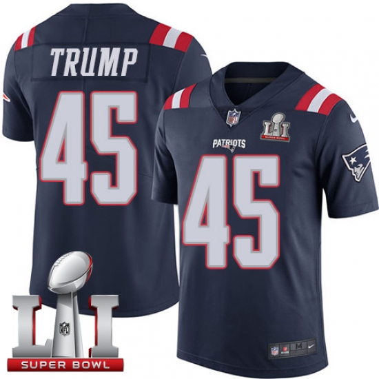 Nike Patriots #45 Donald Trump Navy Blue Super Bowl LI 51 Mens Stitched NFL Limited Rush Jersey Nike Patriots #45 Donald Trump Navy Blue Super Bowl LI 51 Mens Stitched NFL Limited Rush Jersey