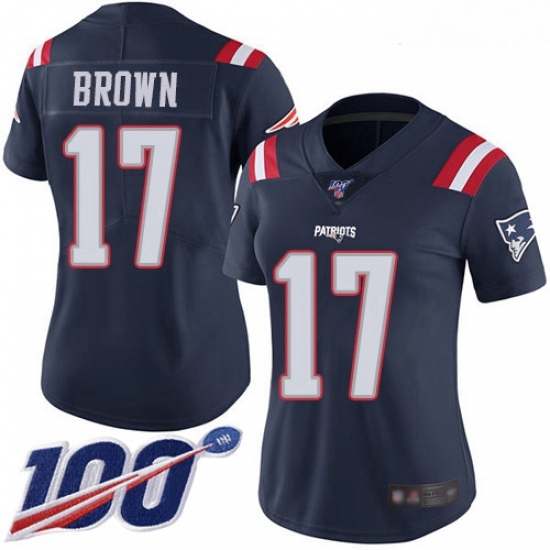 Patriots #17 Antonio Brown Navy Blue Women Stitched Football Limited Rush 100th Season Jersey Patriots #17 Antonio Brown Navy Blue Women Stitched Football Limited Rush 100th Season Jersey