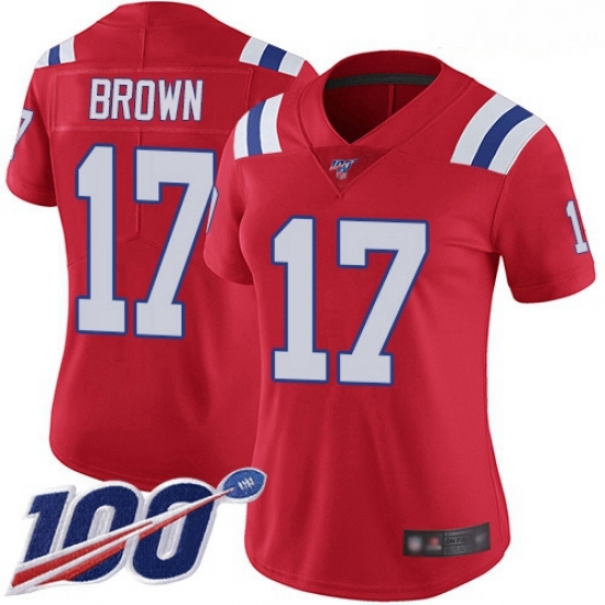 Patriots #17 Antonio Brown Red Alternate Women Stitched Football 100th Season Vapor Limited Jersey Patriots #17 Antonio Brown Red Alternate Women Stitched Football 100th Season Vapor Limited Jersey
