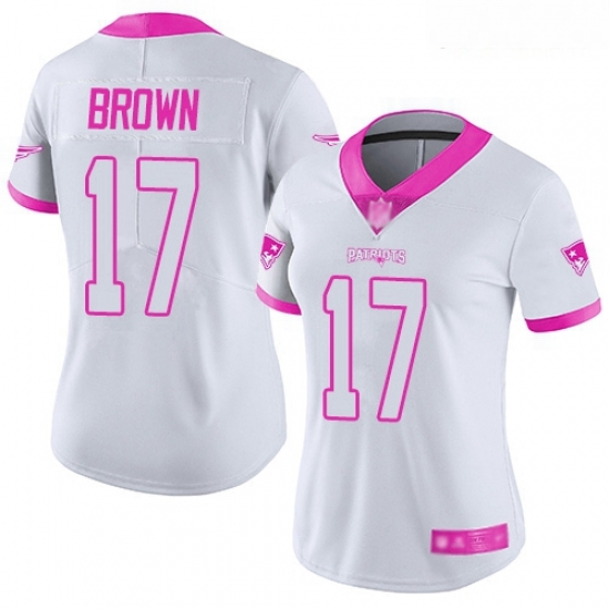 Patriots #17 Antonio Brown White Pink Women Stitched Football Limited Rush Fashion Jersey Patriots #17 Antonio Brown White Pink Women Stitched Football Limited Rush Fashion Jersey