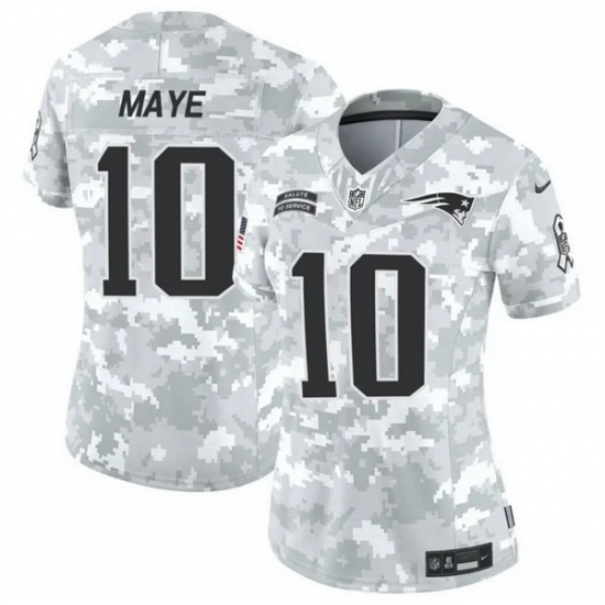 Women New England Patriots 10 Drake Maye 2024 F U S E Arctic Camo Salute To Service Limited Stitched Jersey Women New England Patriots 10 Drake Maye 2024 F U S E Arctic Camo Salute To Service Limited Stitched Jersey