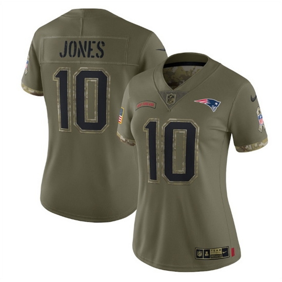 Women New England Patriots 10 Mac Jones Olive 2022 Salute To Service Limited Stitched Jersey Women New England Patriots 10 Mac Jones Olive 2022 Salute To Service Limited Stitched Jersey