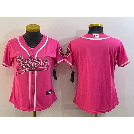Women New England Patriots Blank Pink With Patch Cool Base Stitched Baseball Jersey Women New England Patriots Blank Pink With Patch Cool Base Stitched Baseball Jersey