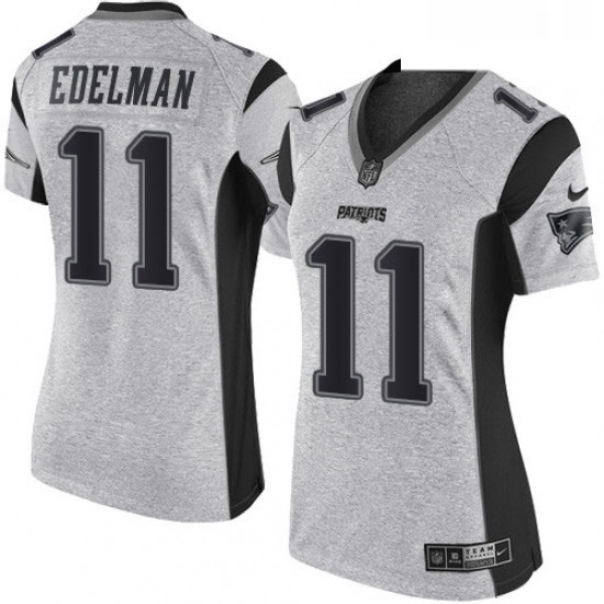 Womens Nike New England Patriots 11 Julian Edelman Limited Gray Gridiron II NFL Jersey Womens Nike New England Patriots 11 Julian Edelman Limited Gray Gridiron II NFL Jersey