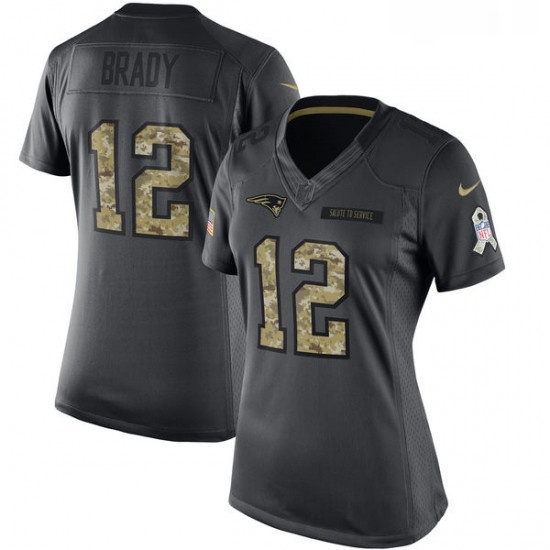 Womens Nike New England Patriots 12 Tom Brady Limited Black 2016 Salute to Service NFL Jersey Womens Nike New England Patriots 12 Tom Brady Limited Black 2016 Salute to Service NFL Jersey