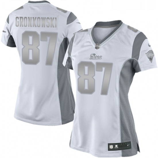 Womens Nike New England Patriots 87 Rob Gronkowski Limited White Platinum NFL Jersey Womens Nike New England Patriots 87 Rob Gronkowski Limited White Platinum NFL Jersey