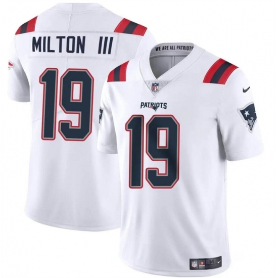 Youth New England Patriots 19 Joe Milton III White 2024 Vapor Limited Stitched Football Jersey Youth New England Patriots 19 Joe Milton III White 2024 Vapor Limited Stitched Football Jersey