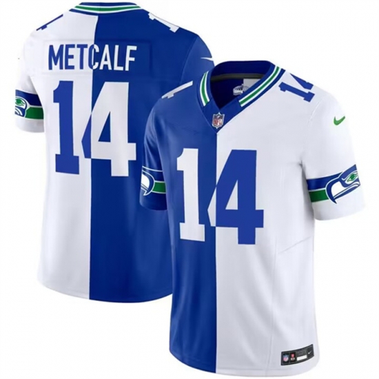 Men Seattle Seahawks 14 D K Metcalf Royal White Split 2023 F U S E Throwback Vapor Limited Stitched Football Jersey Men Seattle Seahawks 14 D K Metcalf Royal White Split 2023 F U S E Throwback Vapor Limited Stitched Football Jersey
