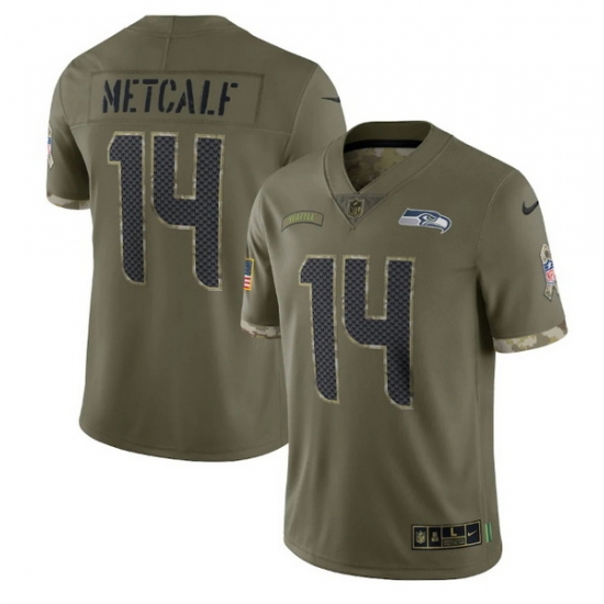 Men Seattle Seahawks 14 DK Metcalf Olive 2022 Salute To Service Limited Stitched Jersey Men Seattle Seahawks 14 DK Metcalf Olive 2022 Salute To Service Limited Stitched Jersey
