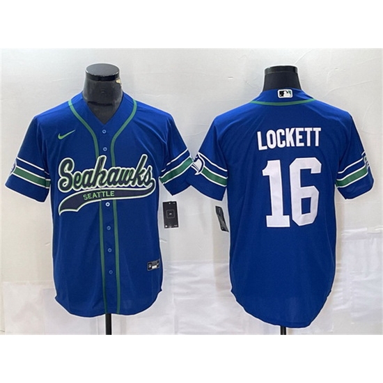 Men Seattle Seahawks 16 Tyler Lockett Royal Throwback Cool Base Stitched Baseball Jersey Men Seattle Seahawks 16 Tyler Lockett Royal Throwback Cool Base Stitched Baseball Jersey