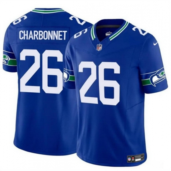 Men Seattle Seahawks 26 Zach Charbonnet Royal 2024 F U S E Throwback Vapor Limited Stitched Football Jersey Men Seattle Seahawks 26 Zach Charbonnet Royal 2024 F U S E Throwback Vapor Limited Stitched Football Jersey