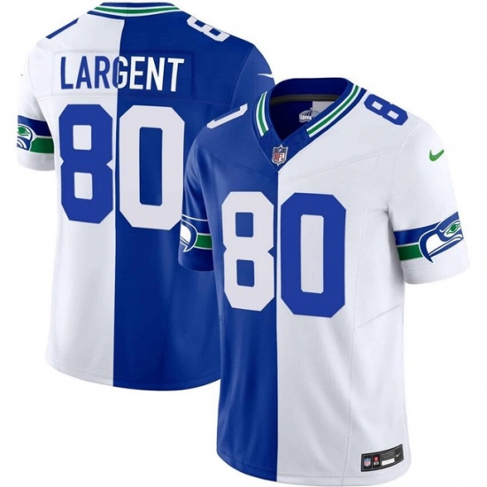 Men Seattle Seahawks 80 Steve Largent Royal White Split F U S E Vapor Throwback Limited Stitched Football Jersey Men Seattle Seahawks 80 Steve Largent Royal White Split F U S E Vapor Throwback Limited Stitched Football Jersey