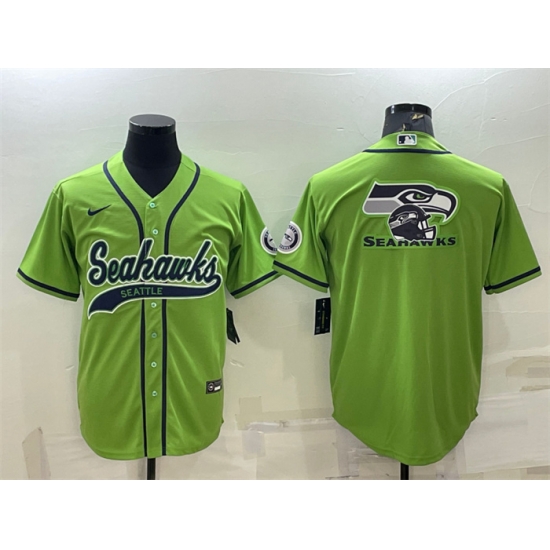Men Seattle Seahawks Green Team Big Logo With Patch Cool Base Stitched Baseball Jersey Men Seattle Seahawks Green Team Big Logo With Patch Cool Base Stitched Baseball Jersey