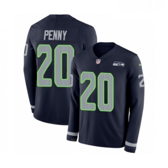 Mens Nike Seattle Seahawks 20 Rashaad Penny Limited Navy Blue Therma Long Sleeve NFL Jersey Mens Nike Seattle Seahawks 20 Rashaad Penny Limited Navy Blue Therma Long Sleeve NFL Jersey