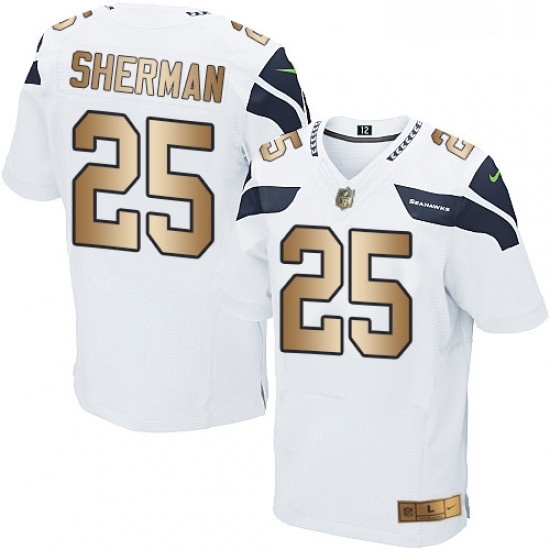 Mens Nike Seattle Seahawks 25 Richard Sherman Elite WhiteGold NFL Jersey Mens Nike Seattle Seahawks 25 Richard Sherman Elite WhiteGold NFL Jersey