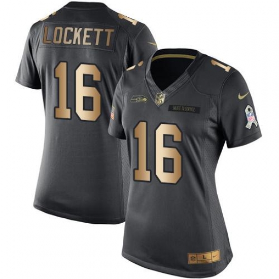 Nike Seahawks #16 Tyler Lockett Black Womens Stitched NFL Limited Gold Salute to Service Jersey Nike Seahawks #16 Tyler Lockett Black Womens Stitched NFL Limited Gold Salute to Service Jersey