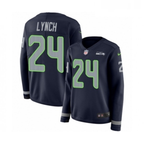 Womens Nike Seattle Seahawks 24 Marshawn Lynch Limited Navy Blue Therma Long Sleeve NFL Jersey Womens Nike Seattle Seahawks 24 Marshawn Lynch Limited Navy Blue Therma Long Sleeve NFL Jersey