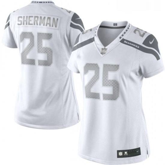 Womens Nike Seattle Seahawks 25 Richard Sherman Limited White Platinum NFL Jersey Womens Nike Seattle Seahawks 25 Richard Sherman Limited White Platinum NFL Jersey