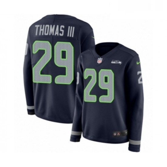 Womens Nike Seattle Seahawks 29 Earl Thomas III Limited Navy Blue Therma Long Sleeve NFL Jersey Womens Nike Seattle Seahawks 29 Earl Thomas III Limited Navy Blue Therma Long Sleeve NFL Jersey