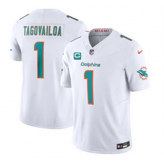 Men Miami Dolphins 1 Tua Tagovailoa White F U S E With 3 Star C Patch Vapor Limited Stitched Football Jersey Men Miami Dolphins 1 Tua Tagovailoa White F U S E With 3 Star C Patch Vapor Limited Stitched Football Jersey