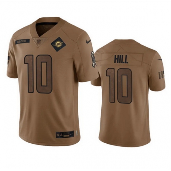 Men Miami Dolphins 10 Tyreek Hill 2023 Brown Salute To Service Limited Stitched Football Jersey Men Miami Dolphins 10 Tyreek Hill 2023 Brown Salute To Service Limited Stitched Football Jersey