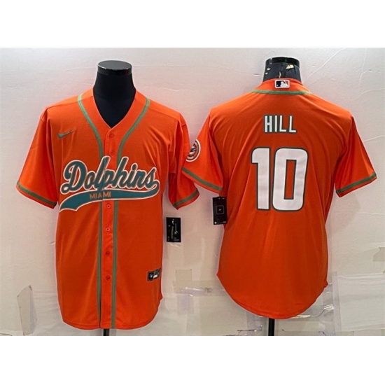 Men Miami Dolphins 10 Tyreek Hill Orange With Patch Cool Base Stitched Baseball Jersey Men Miami Dolphins 10 Tyreek Hill Orange With Patch Cool Base Stitched Baseball Jersey