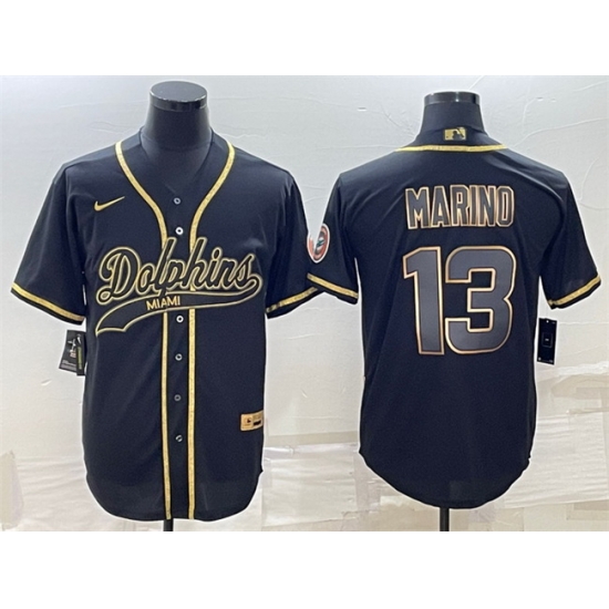 Men Miami Dolphins 13 Dan Marino Black Gold With Patch Cool Base Stitched Baseball Jersey Men Miami Dolphins 13 Dan Marino Black Gold With Patch Cool Base Stitched Baseball Jersey