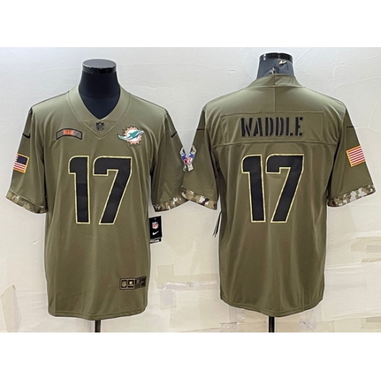 Men Miami Dolphins 17 Jaylen Waddle 2022 Olive Salute To Service Limited Stitched Baseball Jersey Men Miami Dolphins 17 Jaylen Waddle 2022 Olive Salute To Service Limited Stitched Baseball Jersey