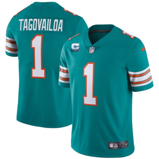 Men Miami Dolphins 2022 #1 Tua Tagovailoa Aqua With 1-star C Patch Stitched Jersey Men Miami Dolphins 2022 #1 Tua Tagovailoa Aqua With 1-star C Patch Stitched Jersey