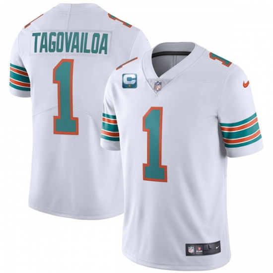 Men Miami Dolphins 2022 #1 Tua Tagovailoa White With 1-star C Patch Stitched Jersey Men Miami Dolphins 2022 #1 Tua Tagovailoa White With 1-star C Patch Stitched Jersey