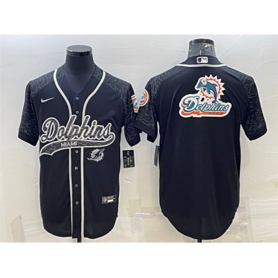 Men Miami Dolphins Black Reflective Team Big Logo With Patch Cool Base Stitched Baseball Jersey Men Miami Dolphins Black Reflective Team Big Logo With Patch Cool Base Stitched Baseball Jersey