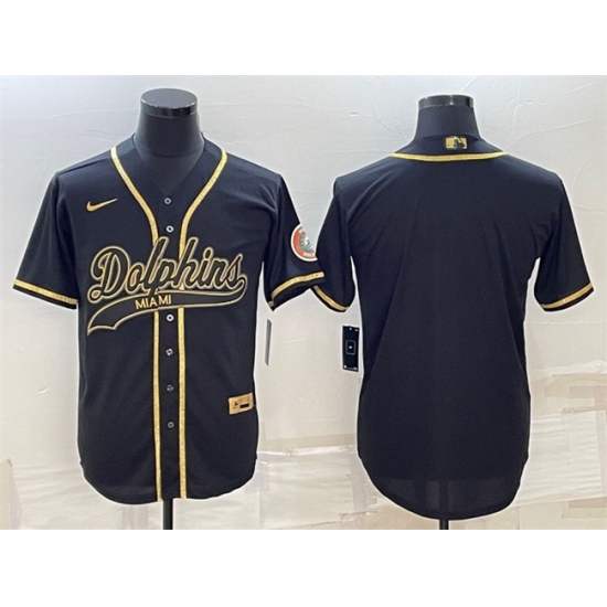 Men Miami Dolphins Blank Black Gold With Patch Cool Base Stitched Baseball Jersey Men Miami Dolphins Blank Black Gold With Patch Cool Base Stitched Baseball Jersey
