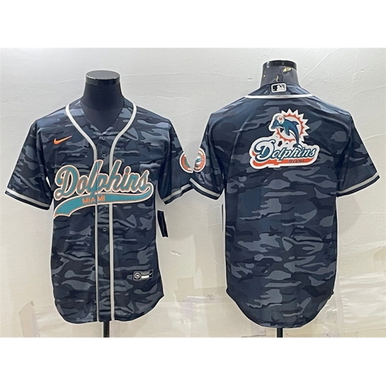 Men Miami Dolphins Grey Camo Team Big Logo With Patch Cool Base Stitched Baseball Jersey Men Miami Dolphins Grey Camo Team Big Logo With Patch Cool Base Stitched Baseball Jersey