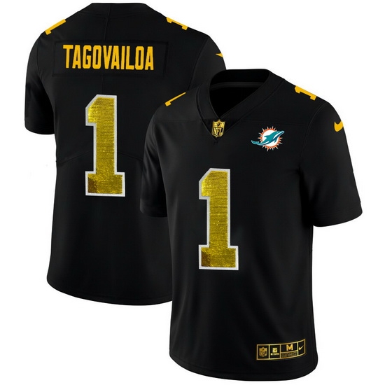 Miami Dolphins 1 Tua Tagovailoa Men Black Nike Golden Sequin Vapor Limited NFL Jersey Miami Dolphins 1 Tua Tagovailoa Men Black Nike Golden Sequin Vapor Limited NFL Jersey