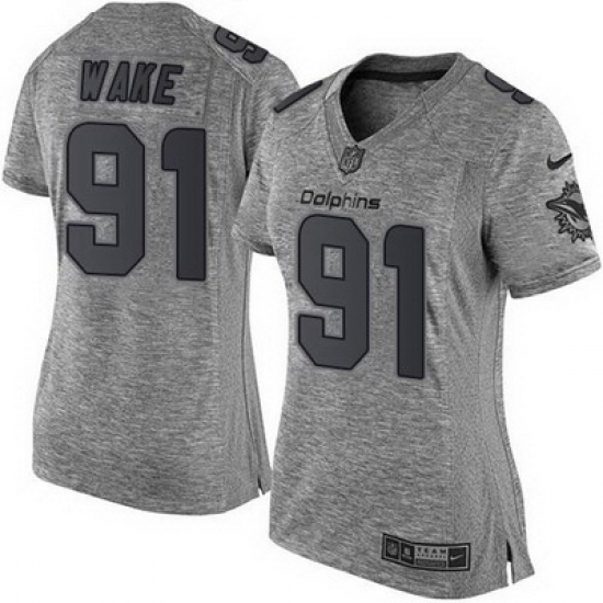 Nike Dolphins #91 Cameron Wake Gray Womens Stitched NFL Limited Gridiron Gray Jersey Nike Dolphins #91 Cameron Wake Gray Womens Stitched NFL Limited Gridiron Gray Jersey