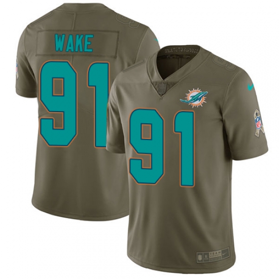 Youth Nike Dolphins #91 Cameron Wake Olive Stitched NFL Limited 2017 Salute to Service Jersey Youth Nike Dolphins #91 Cameron Wake Olive Stitched NFL Limited 2017 Salute to Service Jersey