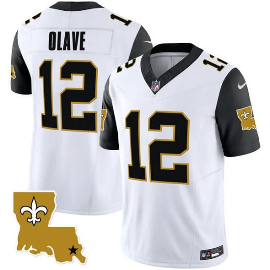 Men New Orleans Saints 12 Chris Olave White Black 2023 F U S E 1987 Legacy Vapor Stitched Jersey Men New Orleans Saints 12 Chris Olave White Black 2023 F U S E 1987 Legacy Vapor Stitched Jersey
