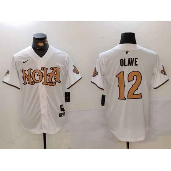 Men New Orleans Saints 12 Chris Olave White Cool Base Stitched Baseball Jersey Men New Orleans Saints 12 Chris Olave White Cool Base Stitched Baseball Jersey