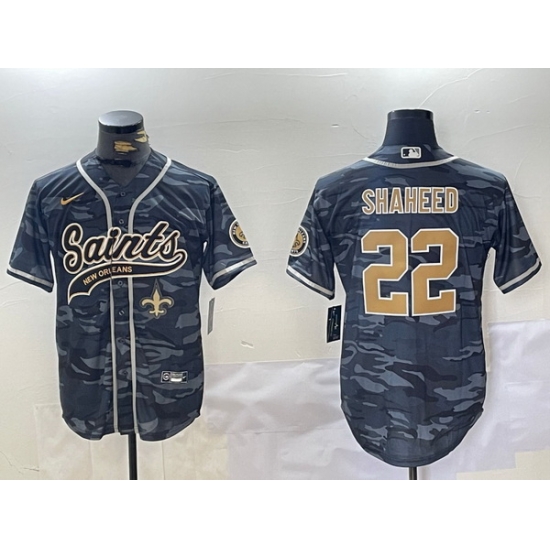Men New Orleans Saints 22 Rashid Shaheed Grey Camo With Patch Cool Base Stitched Baseball Jersey 2 Men New Orleans Saints 22 Rashid Shaheed Grey Camo With Patch Cool Base Stitched Baseball Jersey 2