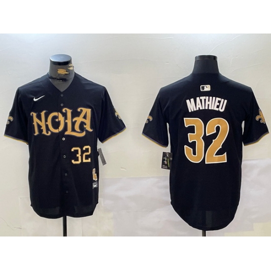 Men New Orleans Saints 32 Tyrann Mathieu Black Cool Base Stitched Baseball Jersey 3 Men New Orleans Saints 32 Tyrann Mathieu Black Cool Base Stitched Baseball Jersey 3