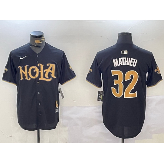 Men New Orleans Saints 32 Tyrann Mathieu Black Cool Base Stitched Baseball Jersey Men New Orleans Saints 32 Tyrann Mathieu Black Cool Base Stitched Baseball Jersey