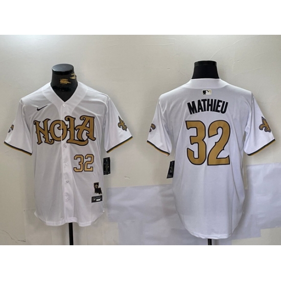 Men New Orleans Saints 32 Tyrann Mathieu White Cool Base Stitched Baseball Jersey 6 Men New Orleans Saints 32 Tyrann Mathieu White Cool Base Stitched Baseball Jersey 6